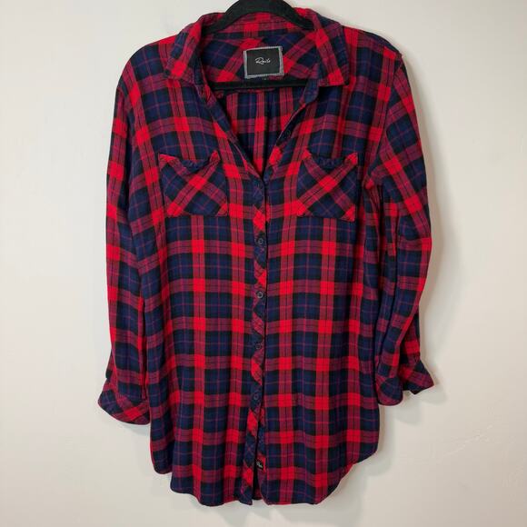 Rails Tops - Rails Women's Hunter Plaid Shirt Button Front Red Navy Large Long